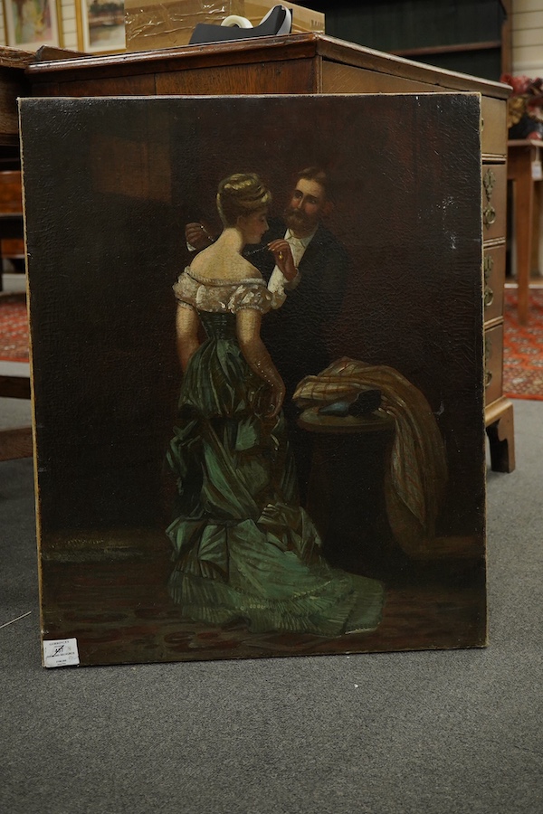 Late 19th century School, oil on canvas, ‘The Diamond Necklace’, unsigned, 69 x 56cm, unframed. Condition - fair to good